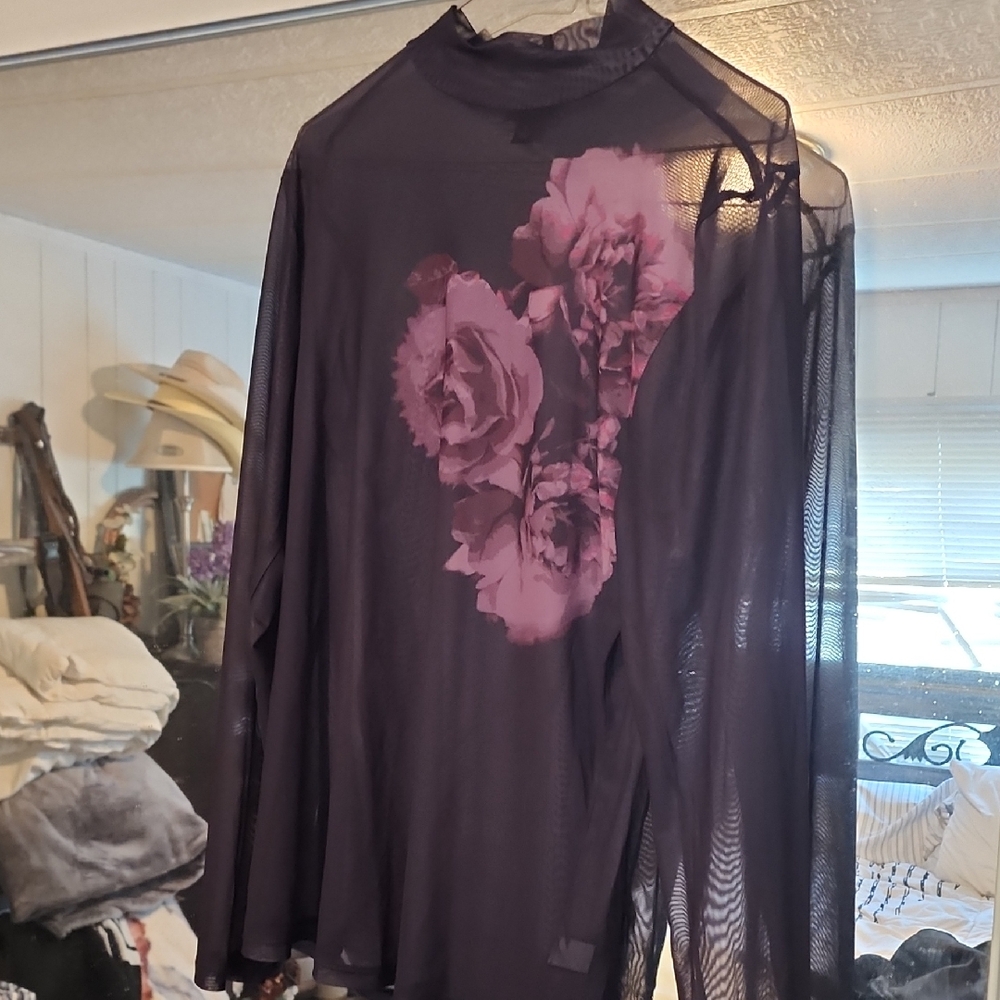 Torrid Sheer Black And Purple Floral Top